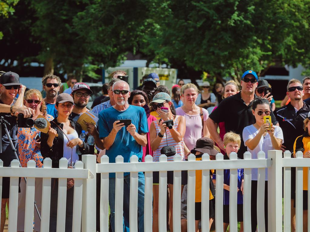 Visitors look on during the 77th Anniversary of the Bombing of Darwin special commemorative service in Darwin, Tuesday, February 19, 2019. (AAP Image/GLENN CAMPBELL) 