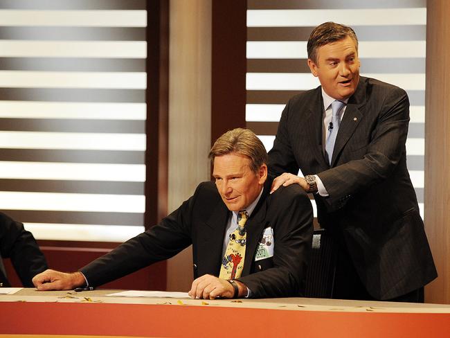 Sam Newman and Eddie McGuire during The Footy Show’s 500th episode.