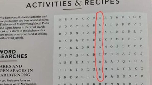 Maribyrnong Council was forced to apologise after a vile message was found in its wordsearch.