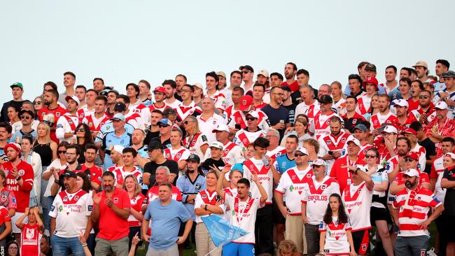 Dragons fans watched their team cop a thumping at the hands of local rivals Cronulla. Picture: Getty Images