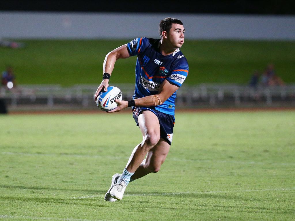 Pride's Jake Clifford did his best to lead his team in attack but couldn't overcome the Seagulls defence in the QRL ISC rugby league match between the Northern Pride and the Wynnum Manly Seagulls, held at Barlow Park. Picture: Brendan Radke