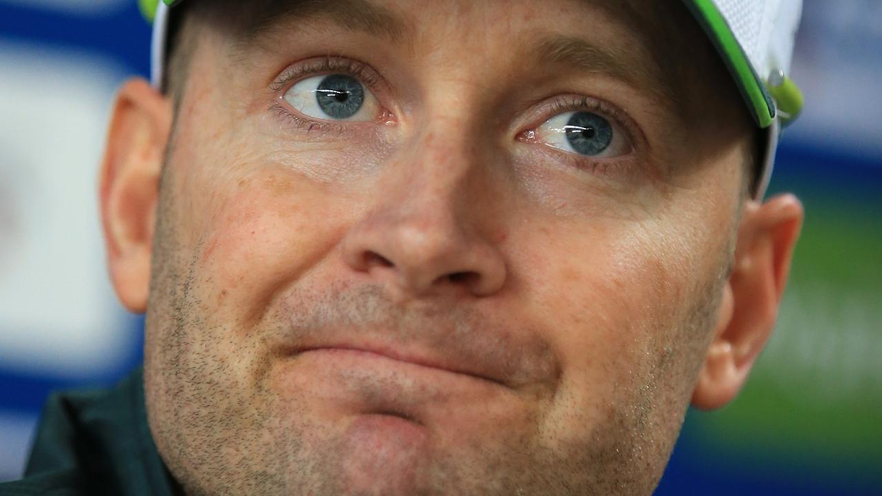 Australia's cricket team captain, Michael Clarke, listens to a question during a press conference at Old Merchant Taylors’ School, Northwood, England, Sunday June 21, 2015 ahead of their friendly match against Kent. Clarke has dismissed a suggestion from former Ashes winner Jason Gillespie that the current squad are too old to beat England this summer. In his first press conference ahead of the hotly-anticipated series which begins in Cardiff on July 8, Clarke cut a relaxed figure as he said Australia were feeling good about their preparations.(Nigel French/PA via AP) UNITED KINGDOM OUT NO SALES NO ARCHIVE