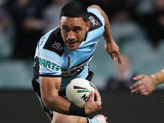 Cronulla's Valentine Holmes during the NRL Semi Final match between the Cronulla Sharks and Penrith Panthers at Allianz Stadium, Sydney. Picture: Brett Costello