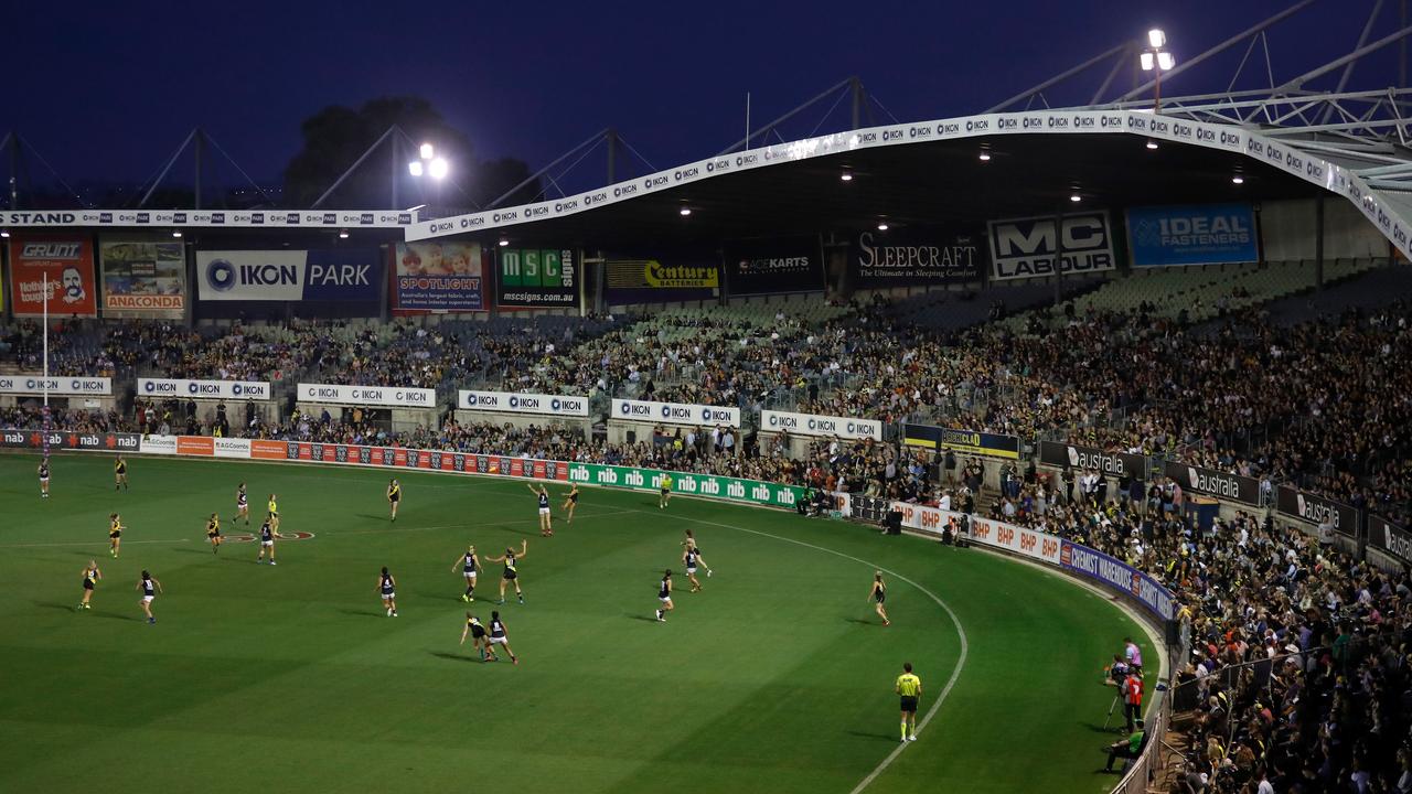 The AFLW season once again kicked off at Ikon Park, with Richmond ‘hosting’ Carlton. (Photo by Michael Willson/AFL Photos via Getty Images)