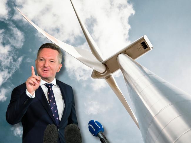 Art of MP Chris Bowen with a wind turbine. Photo: Supplied