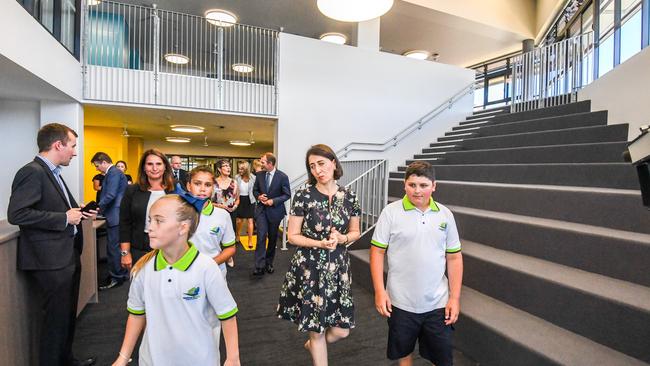 Premier Gladys Berejiklian touring the school. Picture: Peter Rae