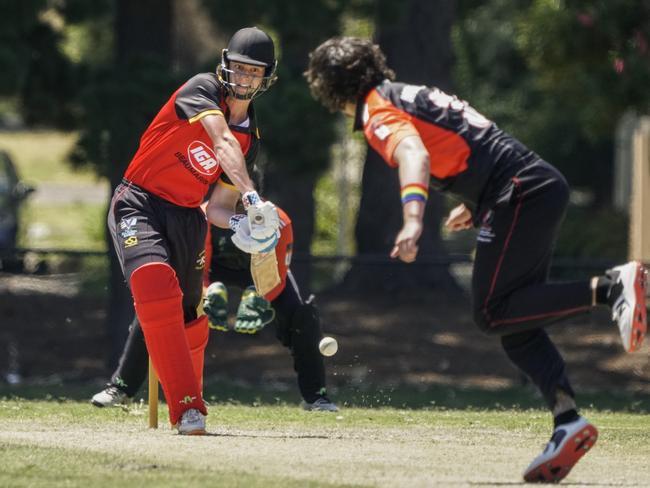 Beaumaris’ Tom Mutton cracked 44 off 51 balls in the Sharks’ win over Bonbeach in CSB Championship Division on Saturday. Picture: Valeriu Campan