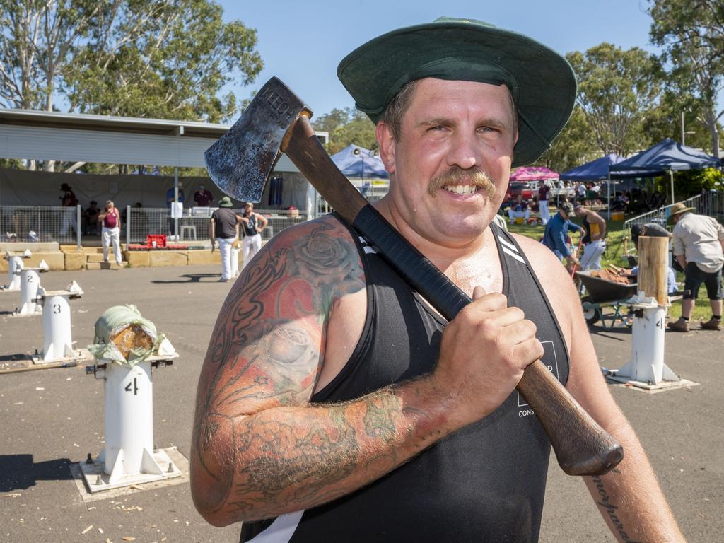 Chris Guymer is ready for the wood chop at the Toowoomba Royal Show. Friday, March 25, 2022. Picture: Nev Madsen.