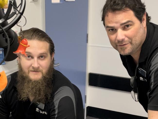 TAFE NSW Information Technology teachers Jon McMillan and Jason Vallely at the Coffs Harbour Education Campus, where they teach gaming. Picture: Chris Knight