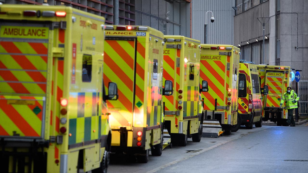 A row of ambulances is seen outside the Royal London Hospital this week. Picture: Leon Neal/Getty Images