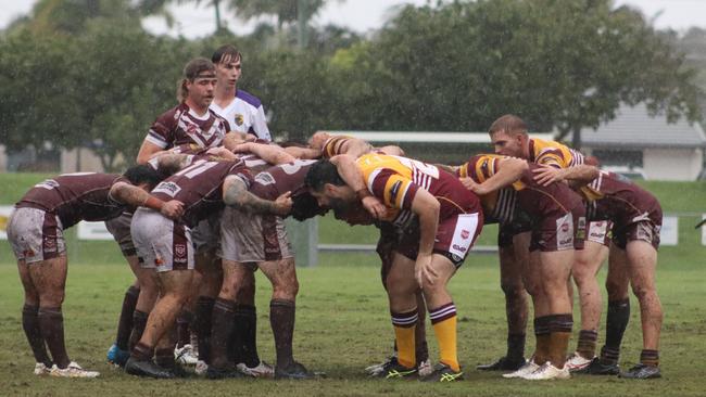 Kawana Dolphins packing a scrum against Coolum Colts. Picture: Cordelia Turner.