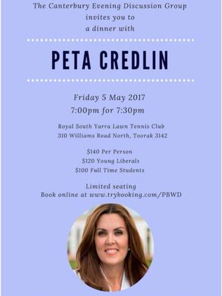 A leaflet advertises Peta Credlin’s speaking engagement in Kelly O'Dwyer's electorate.