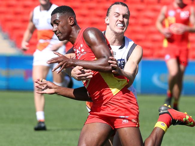 Gold Coast Suns academy player Emmanuel Baru (Suns) is one of multuple players hoping to secure a place on an AFL list this year. Picture: Richard Gosling