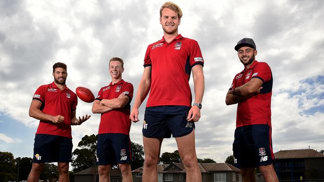 Demons Chris Dawes, Jayden Hunt, Jack Watts and Christian Salem at Brighton Grammar. Picture: Jake Nowakowski