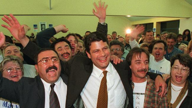 Steve Bracks and supporters celebrating winning the Frankston East election in 1999.