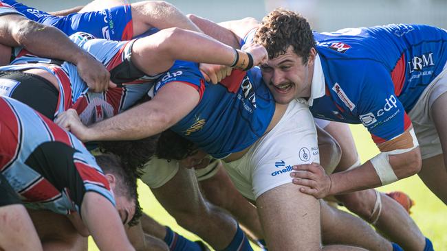 Manly player Angus Pepar in the scrum