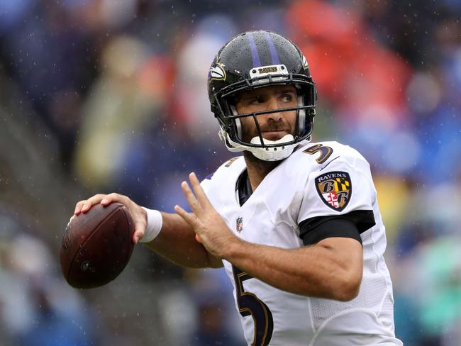 Baltimore’s Joe Flacco threw for three touchdowns in the rout of Buffalo. Picture: Getty