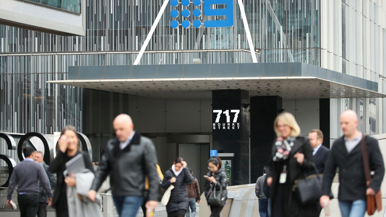 MELBOURNE, AUSTRALIA - JULY 26:  The Nine logo is seen on the outside of their offices on July 26, 2018 in Melbourne, Australia. Nine and Fairfax have announced plans to merge, which will create an integrated media giant across television, online video streaming, print, digital and real estate advertising. The merger is planned to take place by the end of 2018, with Nine to be the dominant partner retaining 51.1 per cent of the new merged company's shares. The merged company will be called Nine, and will  retain Nine's current chief executive Hugh Marks and chairman Peter Costello at the helm. The new Nine company will include Nine's free-to-air television network, Fairfax mastheads including The Sydney Morning Herald and The Age, a long with a numbers of digital assets including real estate site Domain, subscription video platform Stan and 9Now, and Fairfax's radio interests through Macquarie Media.  (Photo by Scott Barbour/Getty Images)