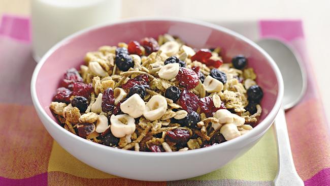 Dried fruit can make a cereal high in sugar, but unlike added sugar at least it provides vitamins and minerals.