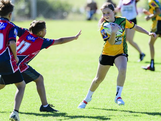 Aziza Piper on the move for Gatton State School in the inaugural Primary Interschools Reconciliation Touch Carnival hosted by Glenvale State School, Wednesday, May 28, 2025. Picture: Kevin Farmer
