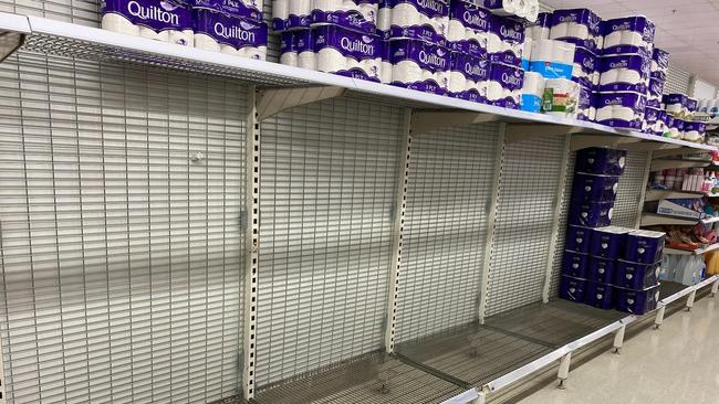 Toilet paper shelves were cleaned out at Coles at Waverley Gardens.