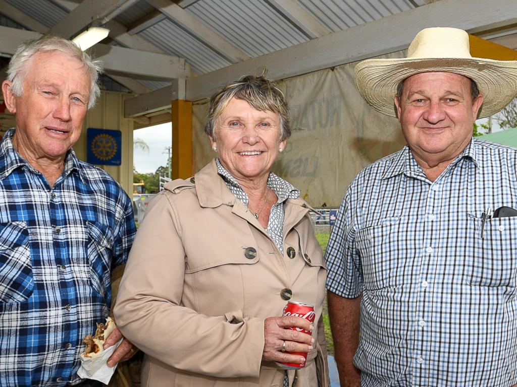 Enjoying the cream of the Lismore Rotary crop are from left, Jim and Gale Munce with Neil Short, at the Lismore Show. Picture: Cath Piltz