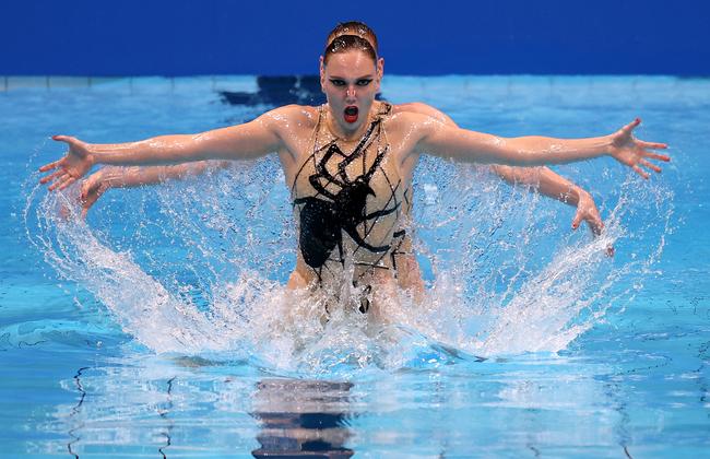 They might be graceful but they can also look fierce – Svetlana Kolesnichenko and Svetlana Romashina of Team ROC compete in the Artistic Swimming Duet Free Routine Final. Picture: by Al Bello/Getty Images