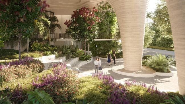 Artist's impressions of ARIA's new 30-storey tower in South Brisbane that will feature 1003 trees.