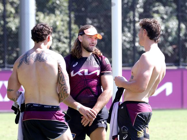 Carrigan (centre) is wary of the Wayne Bennett factor, ahead of the Broncos clash with the Dolphins. Picture: Steve Pohlner