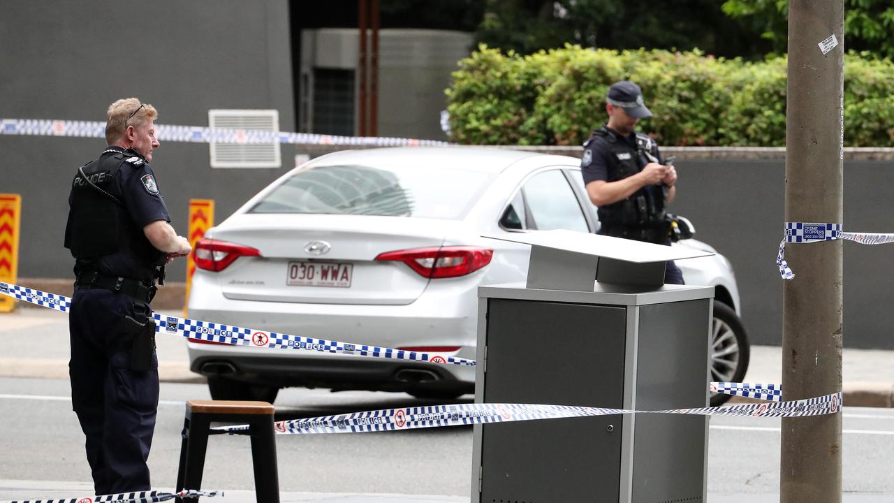 Police crime scene around a rubbish bin on Mary Street , Brisbane. Photographer: Liam Kidston.