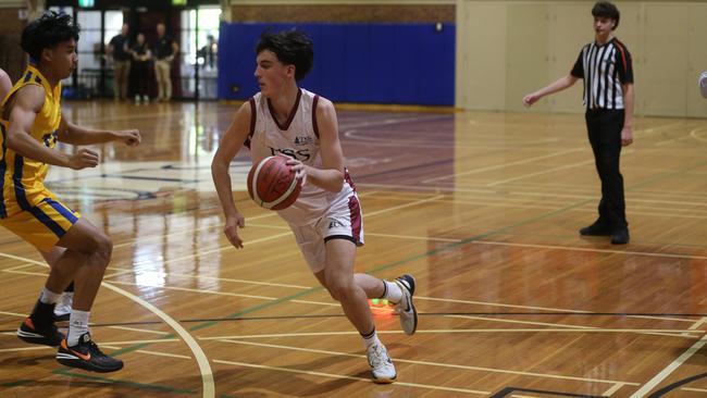 Will Pickett. The Southport School vs. Toowoomba Grammar School First GPS basketball game. Located in the school gym hall. 27 July 2024 Southport Picture by Richard Gosling