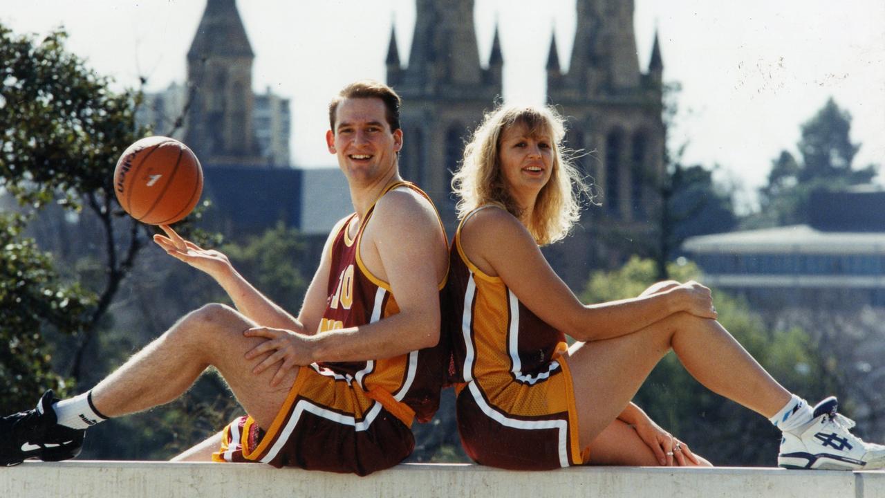 Greg Olbrich pictured with Carol Dollery as Adelaide Southern Suns captains in 1995. The Adelaide Giants and Southern Districts merged to form the Adelaide Southern Suns.