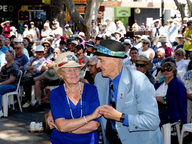 Dancers enjoy the Sydney Youth Jazz Orchestra at the Manly Jazz Festival in 2016. Picture: Martin Lange