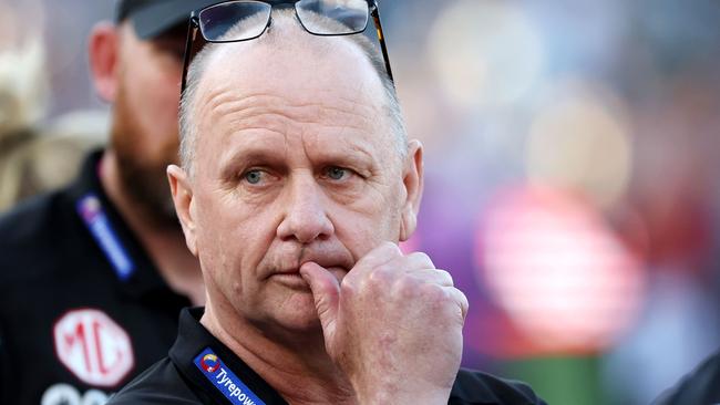 ADELAIDE, AUSTRALIA - MARCH 18: Ken Hinkley, Senior Coach of the Power during the 2023 AFL Round 01 match between the Port Adelaide Power and the Brisbane Lions at Adelaide Oval on March 18, 2023 in Adelaide, Australia. (Photo by James Elsby/AFL Photos via Getty Images)