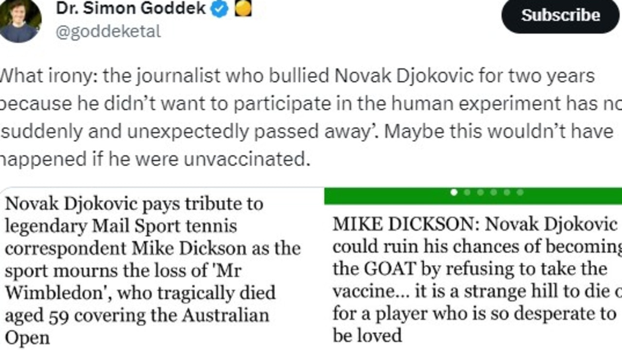 Anti-vaccine activists have hijacked the death of a much-loved sports reporter who died suddenly in Melbourne while covering the Australian Open.