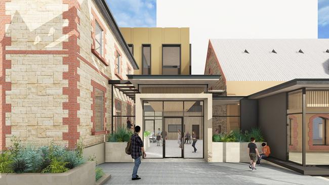 Artist impression of the proposed three-storey new church building for Trinity Church on North Tce. Picture: Brown Falconer