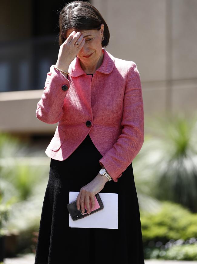 Premier Gladys Berejiklian at the press conference. Picture: Getty