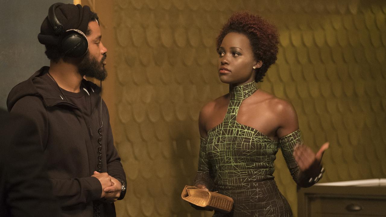 Director Ryan Coogler on the set of Black Panther with Lupita Nyong’o. Picture: Marvel