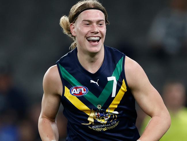 MELBOURNE, AUSTRALIA - MAY 13: Harley Reid of the AFL Academy in action during the match between the AFL Academy Boys and Carlton VFL at Marvel Stadium on May 13, 2023 in Melbourne, Australia. (Photo by Michael Willson/AFL Photos via Getty Images)