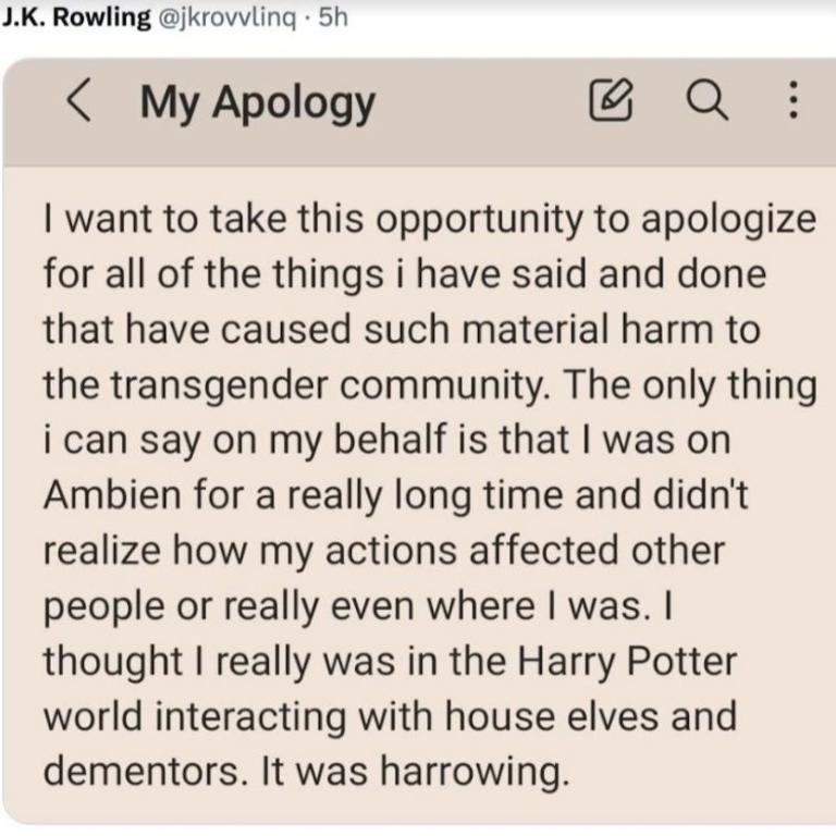 A fake JK Rowling account shared this apology.