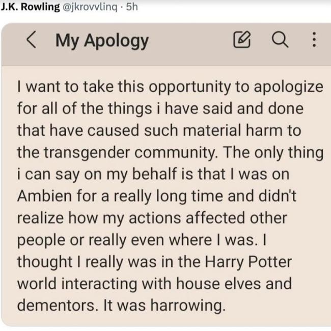 A fake JK Rowling account shared this apology.