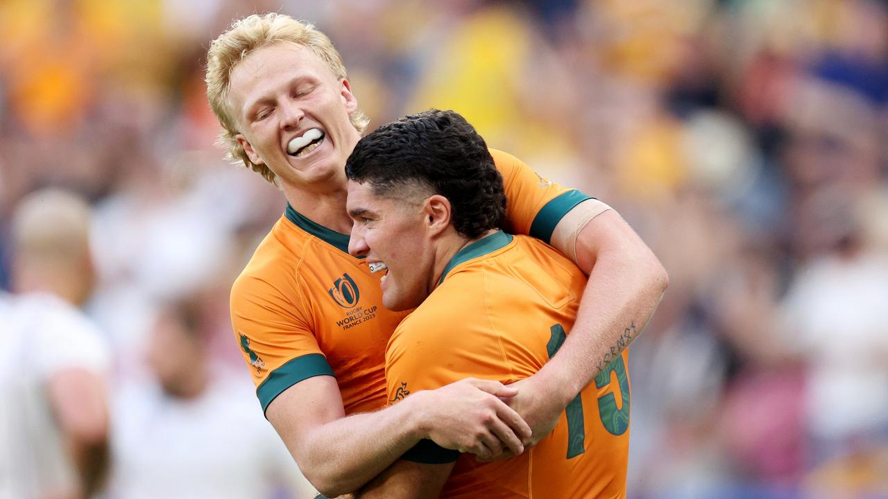 Ben Donaldson celebrates with Carter Gordon. Photo by Warren Little/Getty Images.