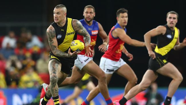 Dustin Martin looks for the handball. Picture: Chris Hyde/Getty Images