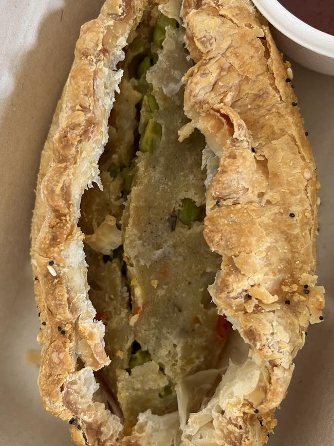 Sue’s late husband was served this unappetising vegetarian pasty served in an aged care home. Picture: Supplied