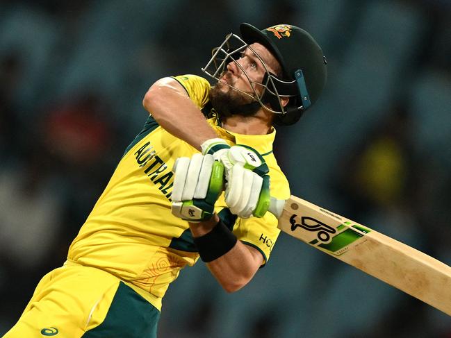 Josh Inglis watches the ball after playing a shot during the 2023 ICC Men's Cricket World Cup one-day international (ODI) match against Sri Lanka. Picture: AFP