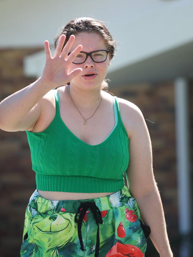 **HOLD FOR THE COURIER MAIL ONLY** Larissa Sant leaving the Goodna Police Station. Picture: Liam Kidston