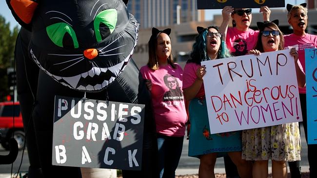 Activists and volunteers from Planned Parenthood rallied against Donald Trump across the street from the Trump International Hotel Las Vegas in October. Picture: AFP