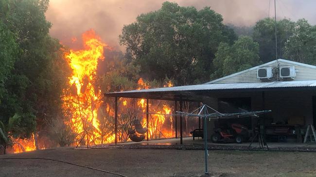 The fire in Noonamah came close to the Hopkins' home on Monday night. Picture: Lenny Klein