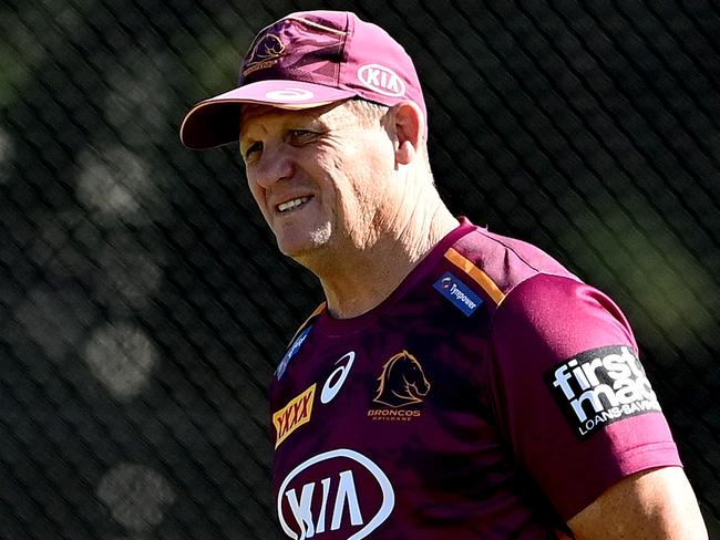 BRISBANE, AUSTRALIA - JUNE 30: Coach Kevin Walters watches on during a Brisbane Broncos NRL training session at Clive Berghofer Field on June 30, 2021 in Brisbane, Australia. (Photo by Bradley Kanaris/Getty Images)