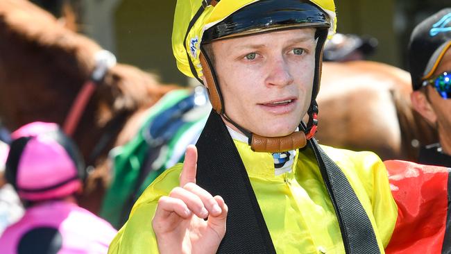 Jockey Blaike McDougall can go to the top of the National Jockey’s Premiership with several leading chances at Albury on Tuesday. Photo: Brendan Esposito/AAP Image